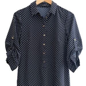 The Limited Dress Navy Blue & White Polka Dot Henley Shift -Size S NWT🏷 classy!